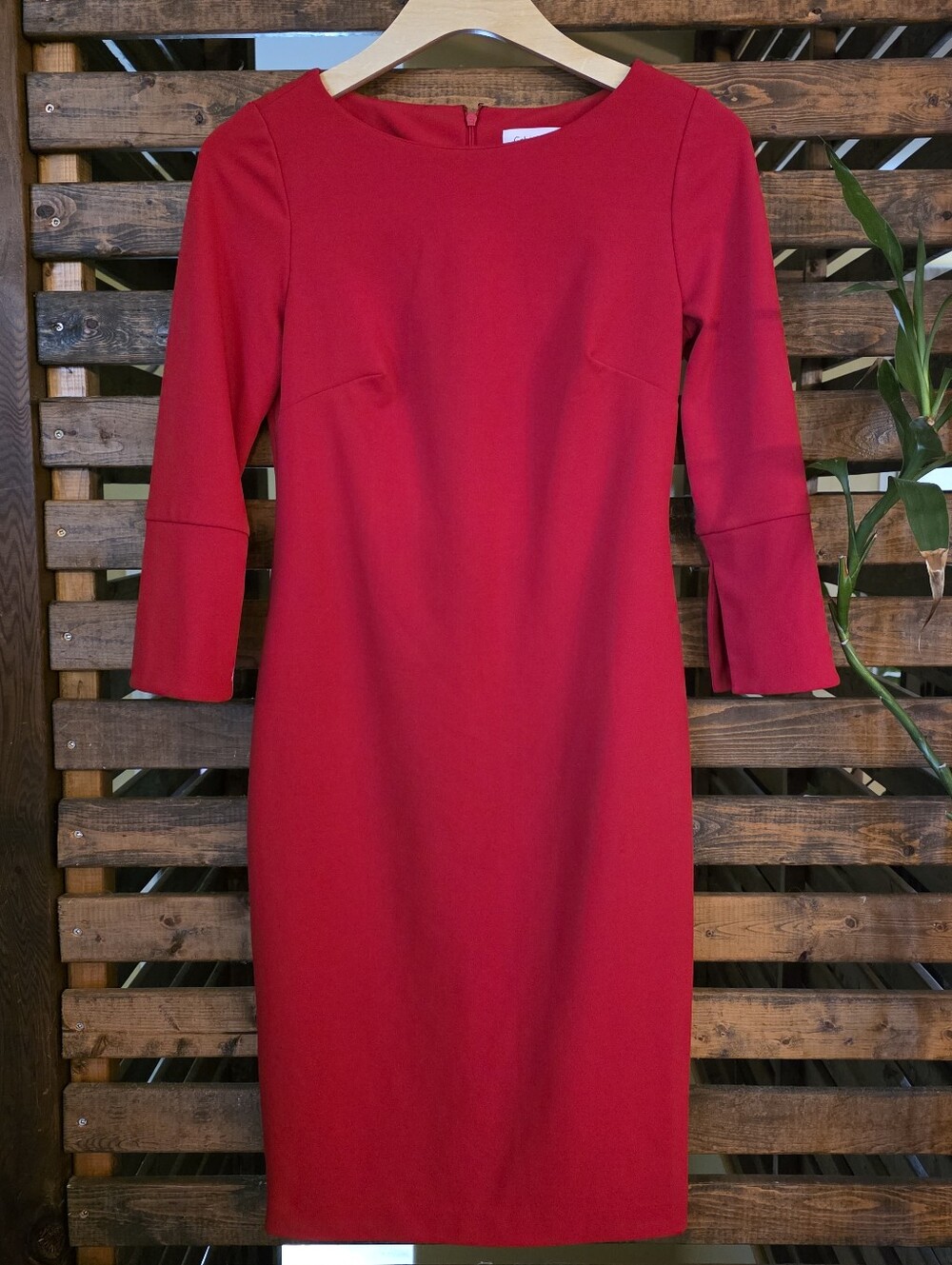 Calvin Klein Red Bell Sleeve Sheath  Dress